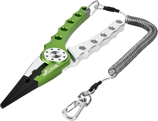 Booms Fishing X1 Aluminum Fishing Pliers Saltwater, Surf Fishing Tackle Kit, Fishing Multitool Hook Remover Braided Fishing Line Cutting and Split Ring with Coiled Lanyard and Sheath