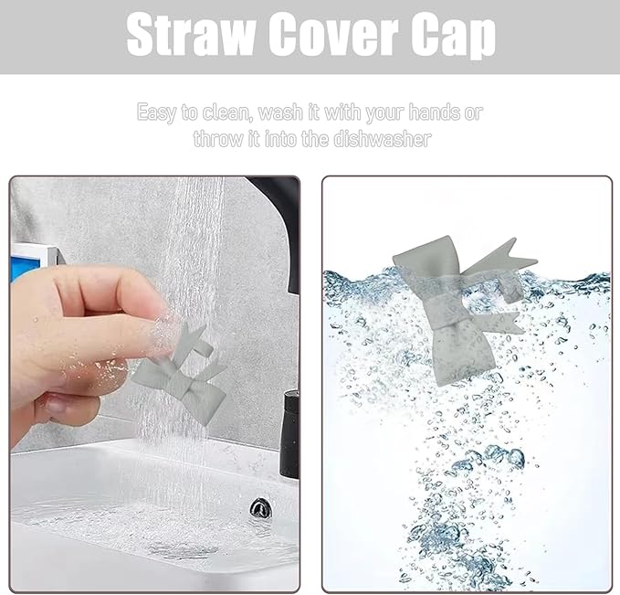 4Pcs Silicone Straw Toppers Covers for Stanley Cups 40/30oz 10mm(0.4in) Gray Dust-Proof Bow Straw Covers Toppers Suitbale for Stanley Cup Accessories Reusable Straws Caps