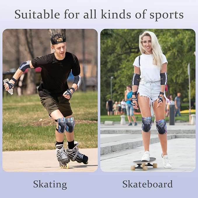 Bienbee Knee Pads for Men, Knee Pads Wrist Guard Knee and Elbow Pads Adult Protective Gear Set for Skateboard, Roller Skating, for Women Men Youth Adult Kids
