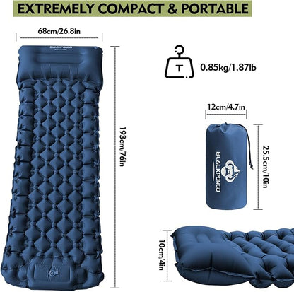 Camping Sleeping Pad, Ultralight Camping Mat with Pillow Built-in Foot Pump Inflatable Sleeping Pads Compact for Camping Backpacking Hiking Traveling Tent