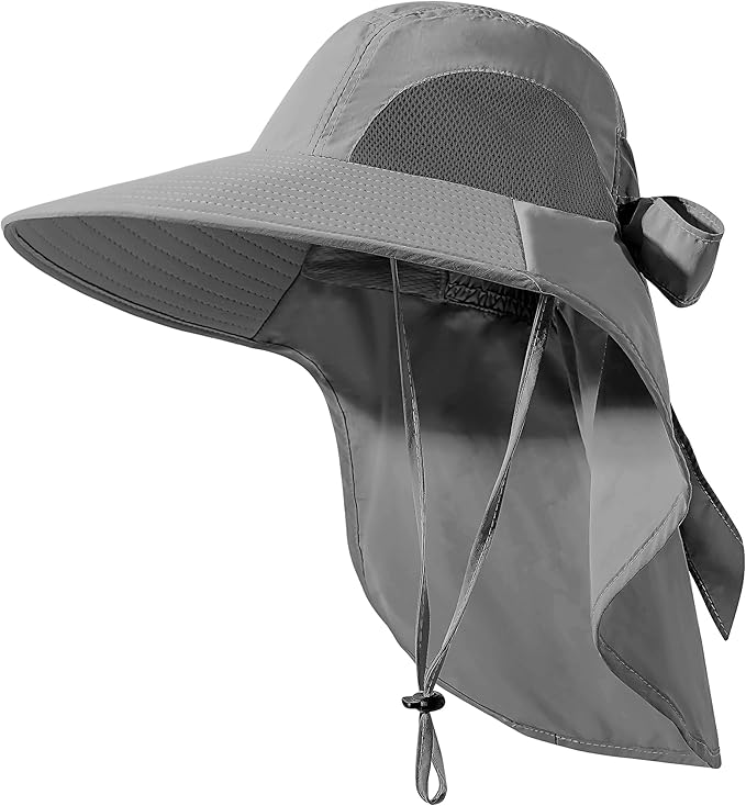 Womens Sun Hat UV Protection, Foldable Waterproof Wide Brim Bucket Hats with Neck Flap for Summer Beach Fishing Hiking