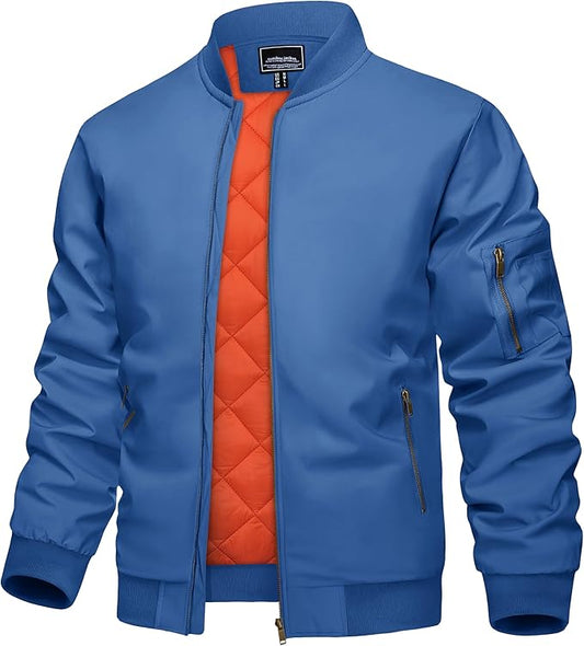 KEFITEVD Men's Jacket Casual Windproof Bomber Jackets Full Zip Windbreaker Warm Winter Padded Coats