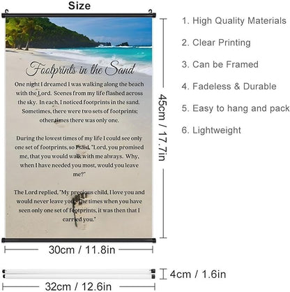 Footprints in the Sand Religious Canvas Wall Art Posters, Inspirational Beach Sunset Poem Print Poster (Black Axis 12x18inch, Footprints(4))