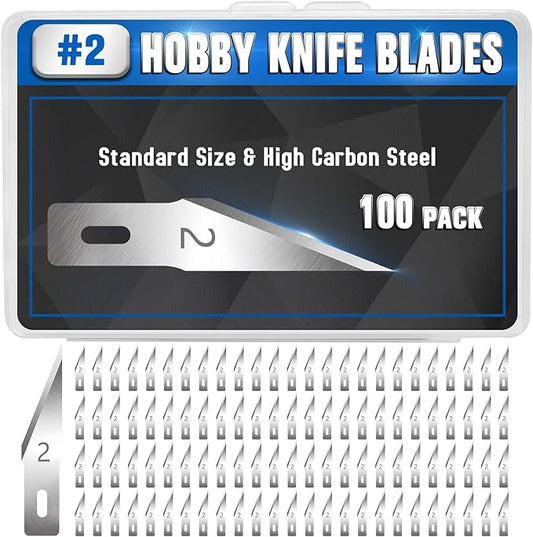 DIYSELF 100 Pack Exacto Knife Blades #2 | Hobby Knife Replacement Blades | Hobby Knife Blade Refills | Exacto Blade | Carbon Steel | Craft Precision Knives Refills (#2)