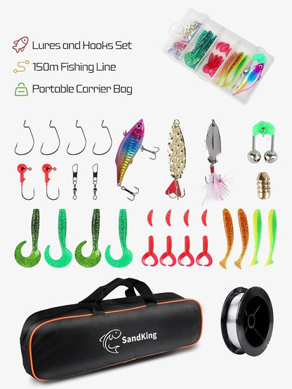 Fishing Pole Kit 6.89FT, Carbon Fiber Telescopic Fishing Rod and Reel Combo with Spinning Reel, Line, Bionic Bait, Hooks and Carrier Bag for Adult Teens Beginners