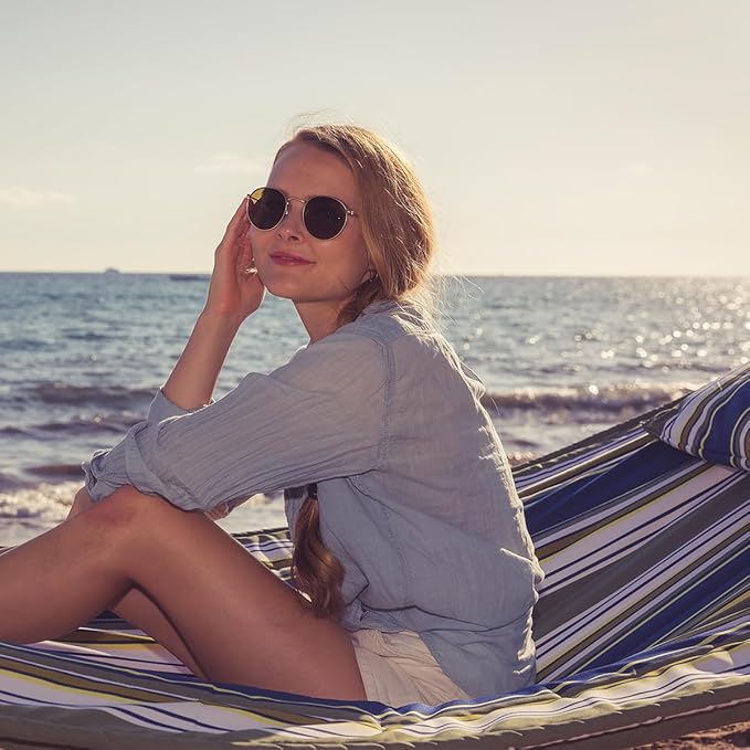 SUNCREAT Double Hammocks 2 Person with Extra Large Pillow, Non Fading Tree Hammocks for Outside, Blue&Aqua