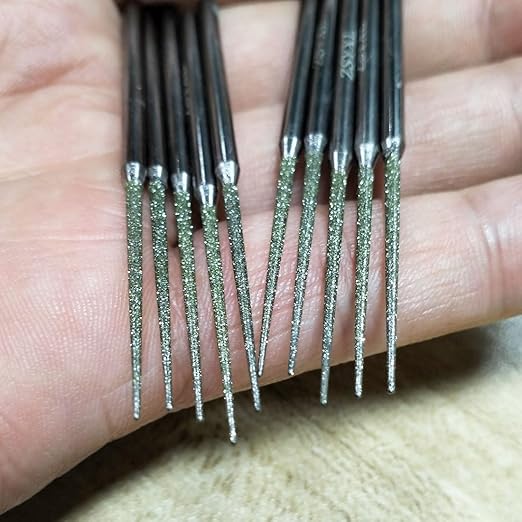 Luo ke 10 Pcs Diamond Burr - 1/8'' Shank Long Cone Shape Diamond Burs Bead Reamer for Rotary Tools