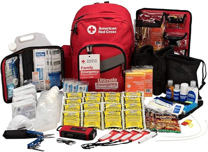 American Red Cross Officially Licensed Product |3-Day Emergency Preparedness Deluxe Backpack | 72 Hour Survival Supplies for 4 People | Water, Phone Charger, Blanket, Food