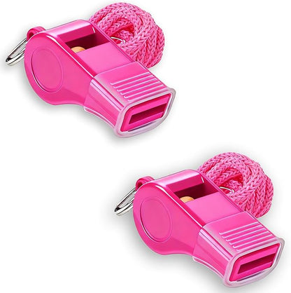 Pink Whistles with Mouthpiece, 2 Pack Plastic Sports Emergency Whistles with Lanyard – Loud Crisp Sound for Coaches, Lifeguards, Teachers, Dog Training and Outdoor Safety
