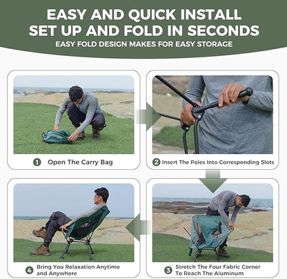 ATEPA UFO3.0 Backpacking Camping Chair, Ultralight Extra Wide Comfortable Folding Chairs 440lbs Heavy Duty Portable Hexagon Ergonomic Height Adjustable Seat with Anti-Sinking Feet