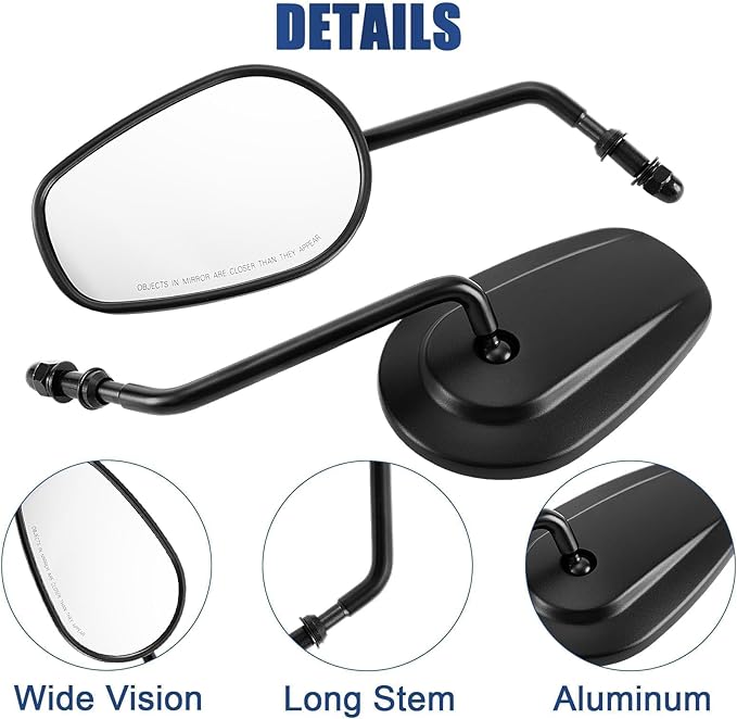 PSLER Motorcycle Mirrors 8M Rear View Side Mirrors Adjustment Mirror for Most 8mm Threaded Sportster Touring Dyna Softail CVO Road Street Road King (Black)