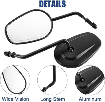 PSLER Motorcycle Mirrors 8M Rear View Side Mirrors Adjustment Mirror for Most 8mm Threaded Sportster Touring Dyna Softail CVO Road Street Road King (Black)