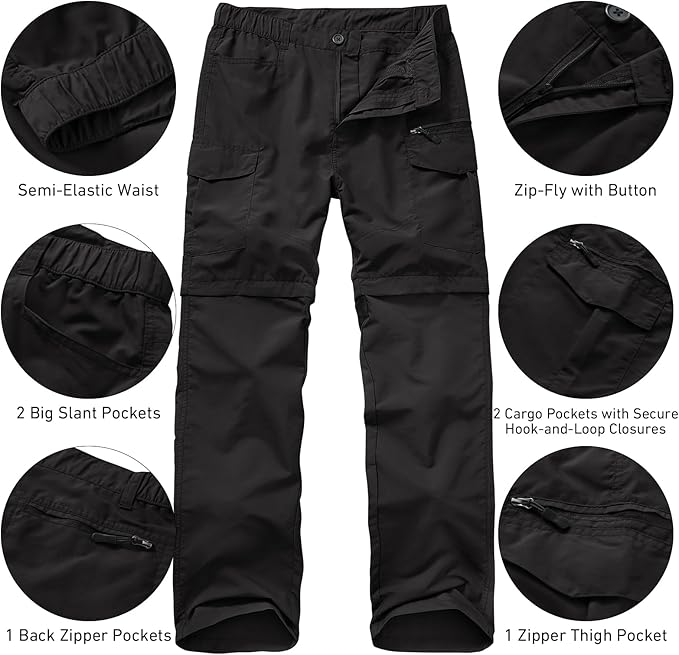 Mens Hiking Convertible Pants Quick Dry Waterproof Zip Off Lightweight Cargo Safari Fishing Work Pants Trousers with Belt