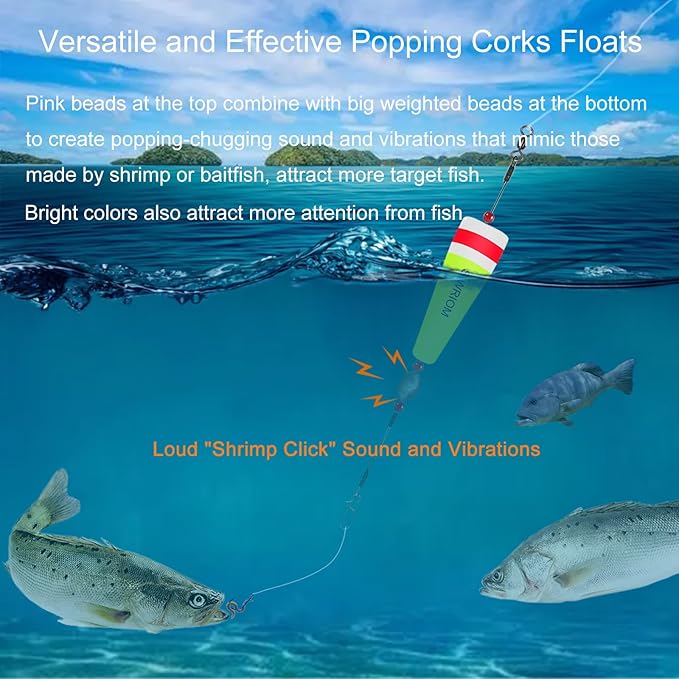 Popping Corks Floats for Saltwater Fishing Bobber, 4PCS Weighted Bobbers Inshore Fishing Popping Cork Float Rig Rattle Popper for Redfish Speckled Trout Sheepshead Flounder Fishing Tackle