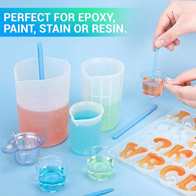 Gartful 4PCS Silicone Stir Sticks Kit for Casting, 2pcs Stick Rods for Resin, 2pcs Pointed Silicone Mixing Sticks, DIY Craft Tool for Resin Epoxy, Paint, Liquid, Blue