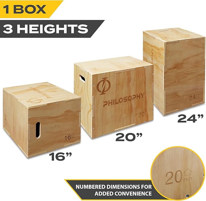 Philosophy Gym 3 in 1 Wood Plyometric Box - Jumping Plyo Box for Training and Conditioning