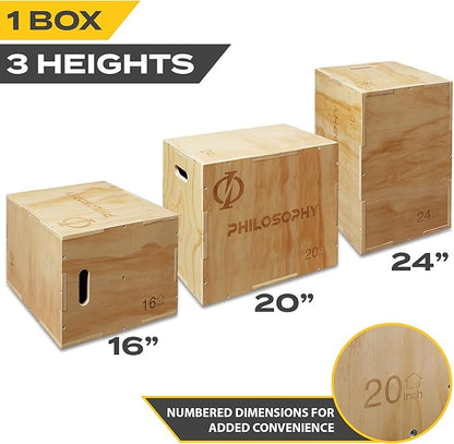 Philosophy Gym 3 in 1 Wood Plyometric Box - Jumping Plyo Box for Training and Conditioning