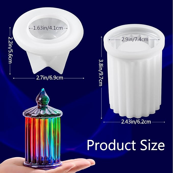 Jar Resin Molds Silicone with Lid Jewelry Storage Box Epoxy Resin Casting Mold for DIY Candle Vessels Pen Holder Cement Mould Cool Vintage Craft Making Candy Container Concrete Moulds Home Decoration