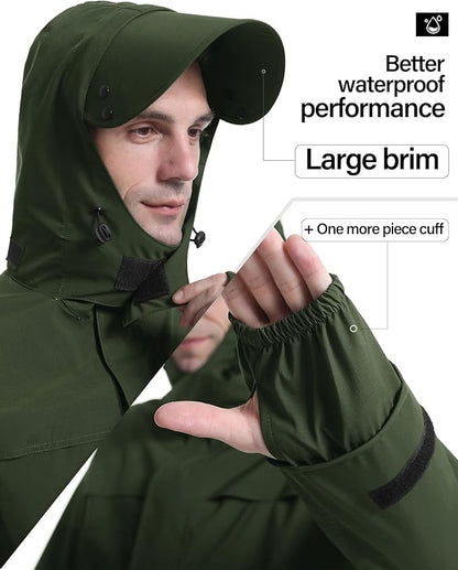 iCreek Rain Suit Waterproof Jacket with Pants 2 Pieces Breathable Lightweight Packable Raincoat with Hooded Rain Gear Unisex
