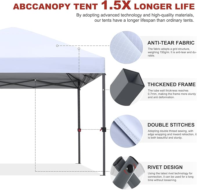 ABCCANOPY Pop Up Canopy - Outdoor Patio Portable Canopy Tent Heavy Duty for Backyard and Deck with 4 Sandbags(Iory White, 8x8)