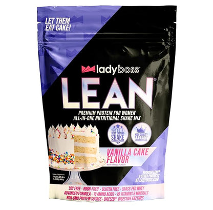 LadyBoss Lean Protein Shake Vanilla Cake Flavor - Meal Replacement & Craving Support with Grass-Fed Whey, 18 Vitamins & Nutrients - 30 Servings