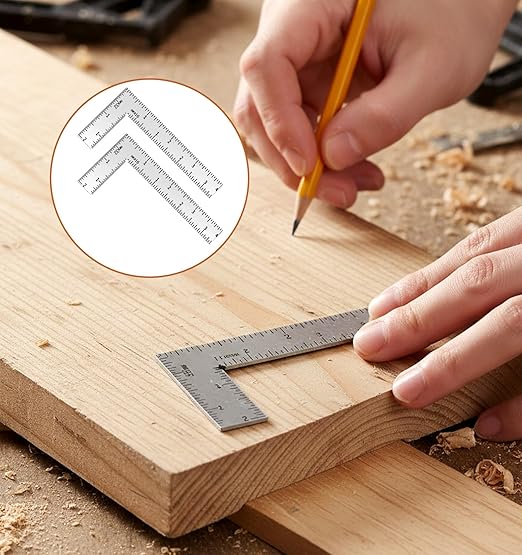 Right Angle Ruler, 2 x 4 inch L Ruler, Stainless Steel L Square for Engineer Carpenter Measuring (Silver)
