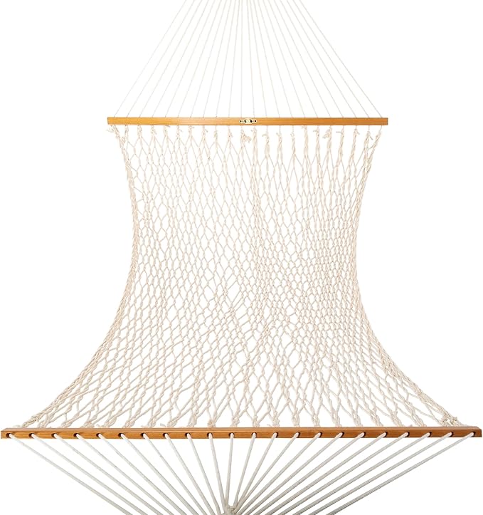 Original Pawleys Island Large Oatmeal DuraCord Rope Hammock – 13 ft. x 55 in., 2-Person, 450 lb Capacity, Oak Spreader Bar, Zinc-Plated Hardware, Handcrafted in The USA
