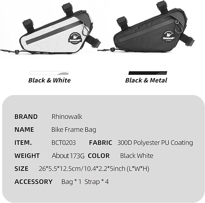 Bicycle Frame Bag Rhinowalk Bike Triangle Bag with Dual Side Mesh Pockets for MTB Road Bike Cycling Commuting (Black,1.3L)