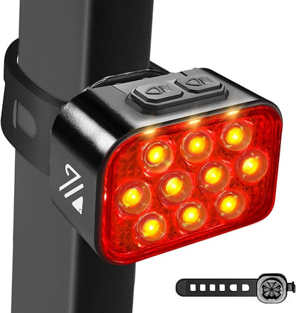 BUCKLOS Bike Lights Front and Back for Night Riding, 10 LED Ultra Bright 8+9 Modes USB Rechargeable Bicycle Headlight and Tail, IPX6 Waterproof 1100mAh Bikes Light Set, 35 Hrs Long Battery Powered