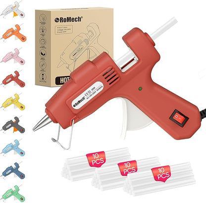 ROMECH 20W Mini Hot Glue Gun with 30 Glue Sticks Set, Fast Preheating Hot Glue Gun Kit Heavy Duty Gluegun for Craft, DIY, Repairs (Red)