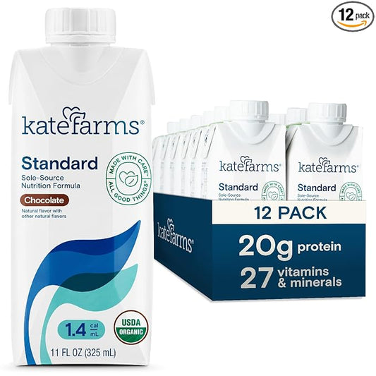 KATE FARMS Organic 1.4 High Calorie Nutrition Shake, Chocolate, 20g Protein, 27 Vitamins and Minerals, Meal Replacement, 11 oz (12 Pack)