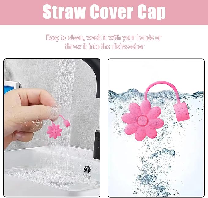 4PCS Silicone Straw Covers Toppers for Stanley Cups 30&40 Oz Tumbler Accessories Flower Straw Caps Rose Red Dust-Proof Reusable Straws Tips Protectors for Stanley Cup 10mm 0.4in Straws