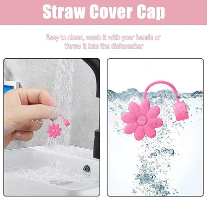 4PCS Silicone Straw Covers Toppers for Stanley Cups 30&40 Oz Tumbler Accessories Flower Straw Caps Rose Red Dust-Proof Reusable Straws Tips Protectors for Stanley Cup 10mm 0.4in Straws