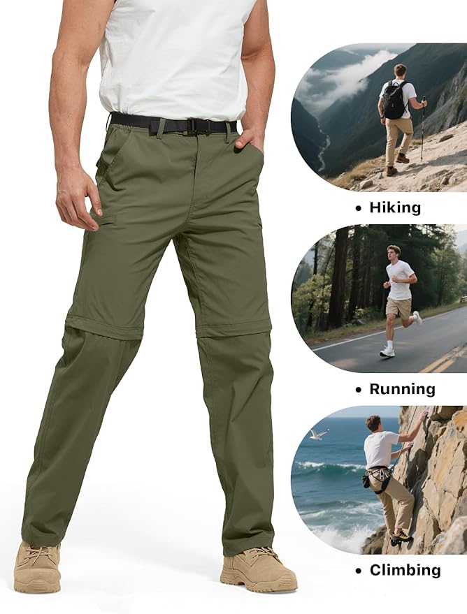 FREE SOLDIER Men's Outdoor Convertible Hiking Pants with Belt Lightweight Quick Dry Tactical Cargo Pants Nylon Spandex