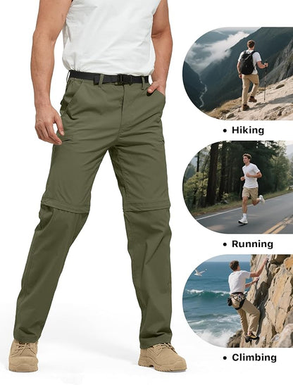 FREE SOLDIER Men's Outdoor Convertible Hiking Pants with Belt Lightweight Quick Dry Tactical Cargo Pants Nylon Spandex