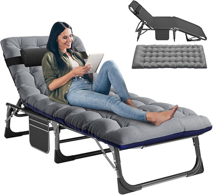 LILYPELLE Folding Outside Chaise Lounge Chair with Mattress, 5 Position Adjustable Patio Folding Lounge Chair Reclining Chairs Perfect for Outside, Sunbathing, Camping, Pool, Beach, Patio, Sand Gray