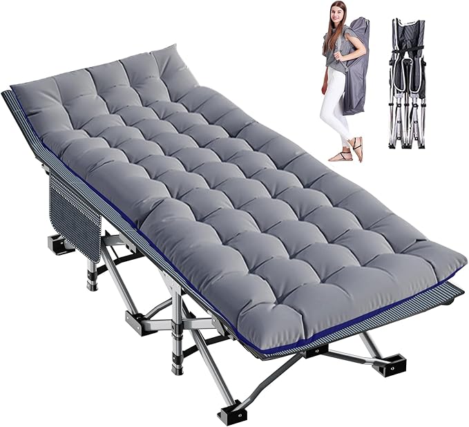 LILYPELLE Folding Camping Cot, Extra Wide Heavy Duty Sleeping Cots with Carry Bag, Double Layer Oxford Portable Travel Camp Cots for Home, Office Nap and Outdoor Beach