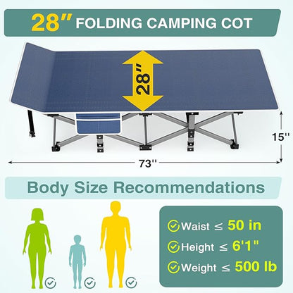 ZENPETIO Folding Camping Cot for Adult, 28In Portable Sleeping Cot with Mattress, Outdoor Heavy Duty Cot Bed for Camp with Carry Bag, Max Loading 500lbs for Home, Office, Camp, Travel, Vacation
