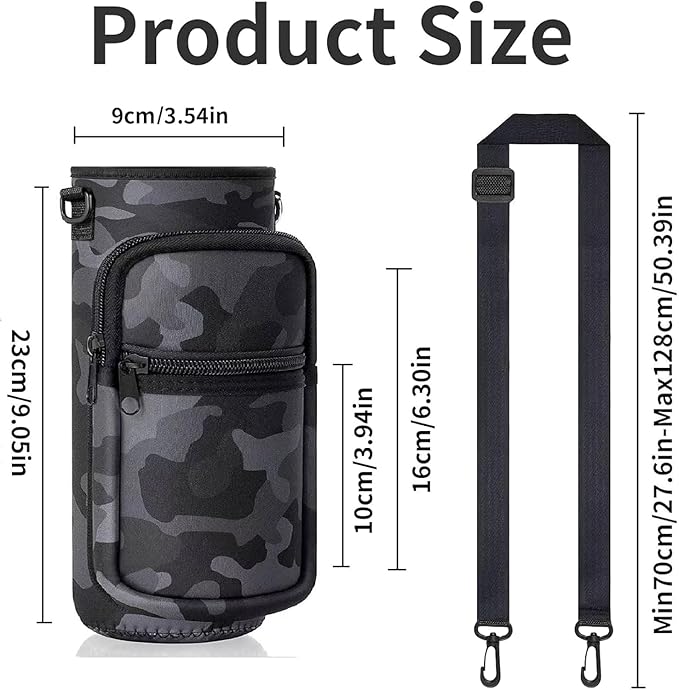 Insulated Water Bottle Holder Sling Bag with Phone Pocket, Adjustable Crossbody Strap for Walking, Hiking, Camping, Fishing