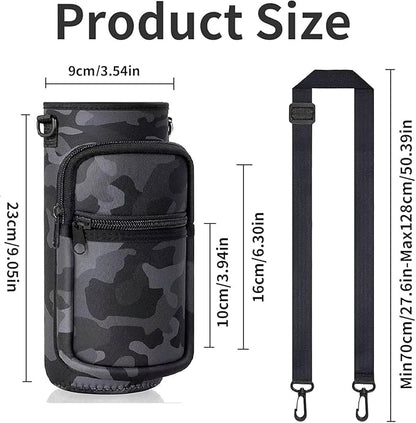 Insulated Water Bottle Holder Sling Bag with Phone Pocket, Adjustable Crossbody Strap for Walking, Hiking, Camping, Fishing