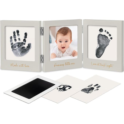 Inkless Baby Handprint and Footprint Kit for Newborn - Baby Footprint Kit, Newborn Keepsake Nursery Picture Frame,Dog Paw Print Maker,Personalized Gifts for New Mom,Showers & Registry(Cloud Gray/Gold)
