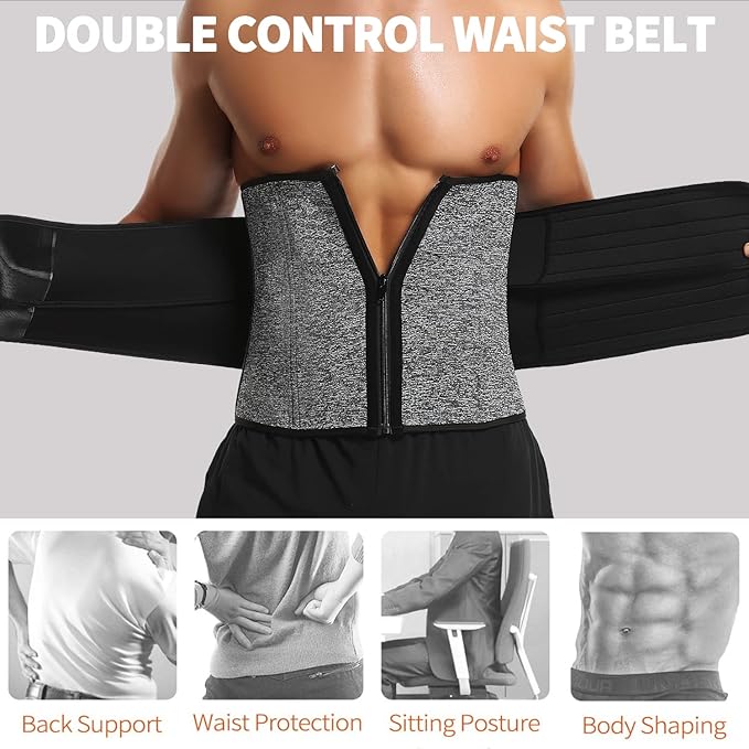 KIWI RATA Mens Workout Waist Trainer Corset Neoprene Sauna Sweat Trimmer Cincher Belt Extra Belly Compression Belts