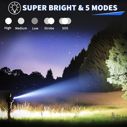 3Pack Rechargeable Flashlights High Lumens, Super Bright Flashlight, 5Modes LED Flashlight Rechargeable, Adjustable Tactical Flashlights High Powered, Flash Lights for Emergency Camping Home