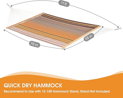 Lazy Daze Hammocks Quick Dry Hammock with Spreader Bar Textliene Fabric Double 2 Person Hammock with Chains Outdoor Patio Poolside Backyard Beach 450 lbs Capacity, Coffee Stripes