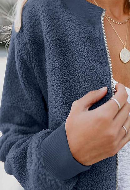 MIROL Women's Fall Trendy Fleece Jacket Faux Sherpa Fuzzy Casual Long Sleeve Zip Up Loose Fit Bomber Winter Coat