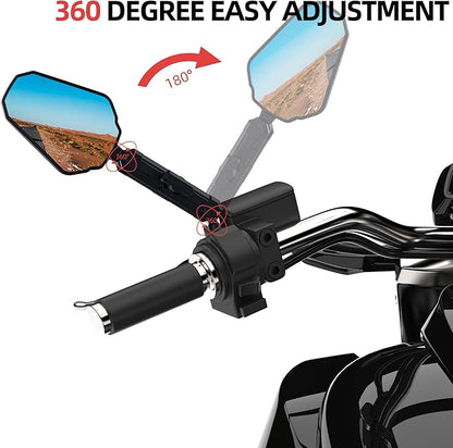 Upgraded Adventure Motorcycle Mirrors, Ball-Head ATV Rear View Mirror No Vibration & Wobble With 8/10MM Screw and 7/8" Handlebar Aluminum Mount Compatible with ATV Dirt Bike and More