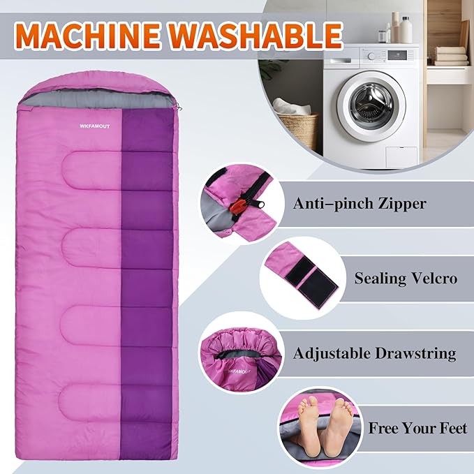 XL 10 Degree Sleeping Bags Waterproof for Adults 350GSM Machine Washable with Compression Sack for 3-4 Season Camping Outdoor