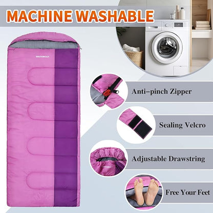 XL 10 Degree Sleeping Bags Waterproof for Adults 350GSM Machine Washable with Compression Sack for 3-4 Season Camping Outdoor