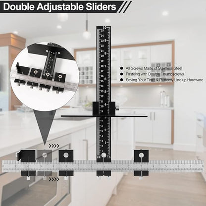 Cabinet Hardware Jig, Aluminum Alloy Pull Template with Adjustable of Door and Drawer Knobs Installation, Drill Guide Sleeve Drawer Pull Jig for Handles and Pulls