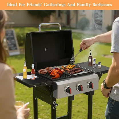 CIG GARDEN 3 Burner Propane Gas Grill, 31,500 BTU Output Outdoor BBQ Grill with Cast Iron Grates and Versatile Grill Pan, Perfect for Outdoor Cooking, Balcony, Backyard, Camping, Barbecue